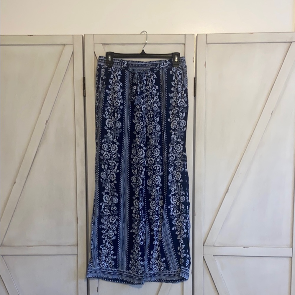 Floral Wide Leg Pants - Blue